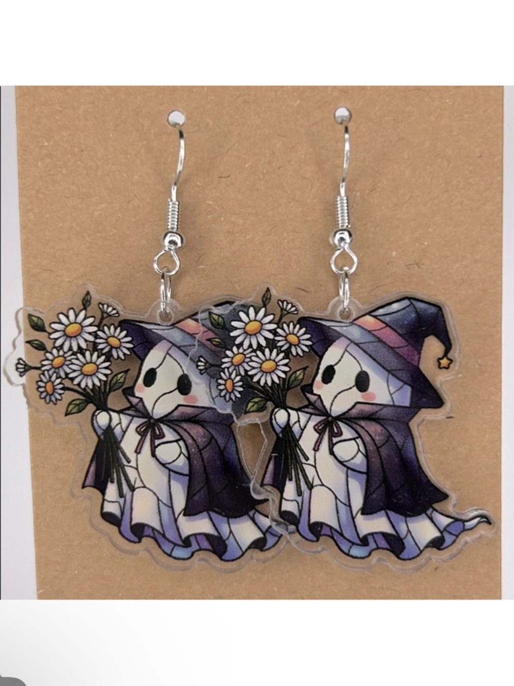 Summerween Ghost 2D Acrylic Dangle Earrings Halloween Summer Fashion Jewelry